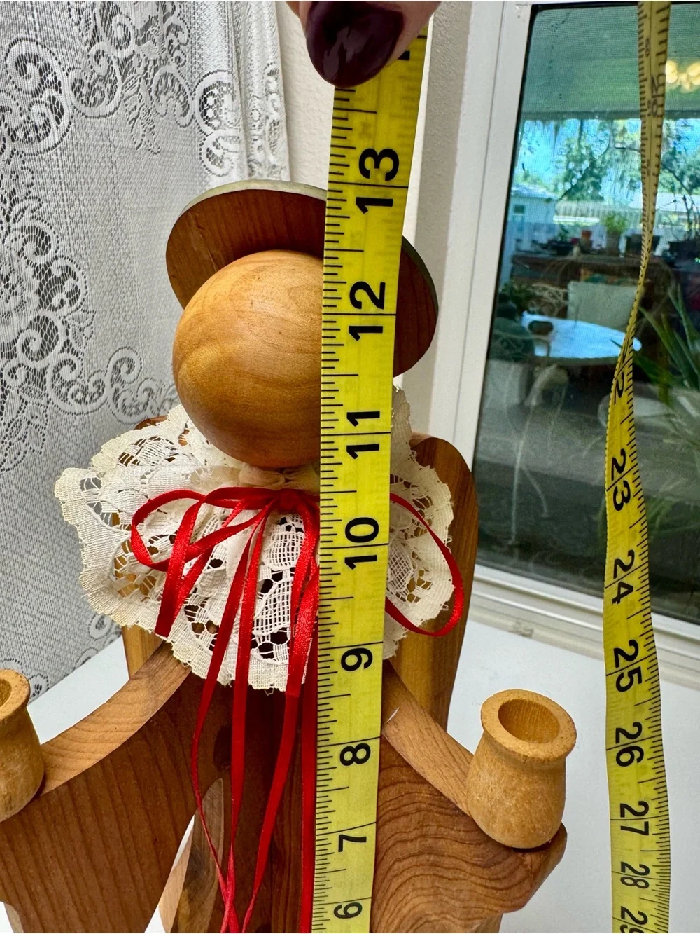 Handcrafted Wooden Angel Candle Holder with Lace Collar